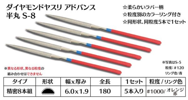 画像1: ダイヤモンドヤスリ アドバンス　S-8半丸  #1000　（5本セット）