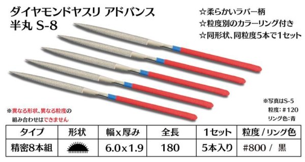 画像1: ダイヤモンドヤスリ アドバンス　S-8半丸  #800　（5本セット）