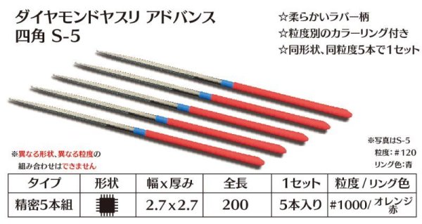 画像1: ダイヤモンドヤスリ アドバンス　S-5四角  #1000　（5本セット）