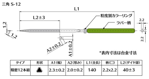 画像2: ダイヤモンドヤスリ スタンダード S-12三角  #400 (5本セット) (2)