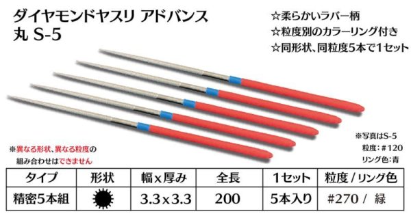 画像1: ダイヤモンドヤスリ アドバンス　S-5丸  #270　（5本セット） (1)