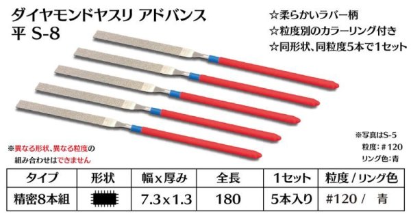 画像1: ダイヤモンドヤスリ アドバンス　S-8平  #120　（5本セット） (1)