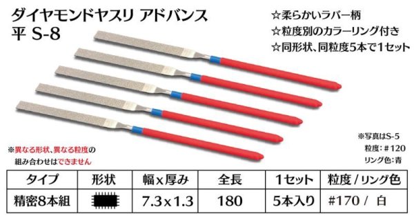 画像1: ダイヤモンドヤスリ アドバンス　S-8平  #170　（5本セット） (1)