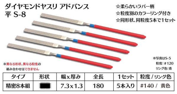 画像1: ダイヤモンドヤスリ アドバンス　S-8平  #140　（5本セット） (1)