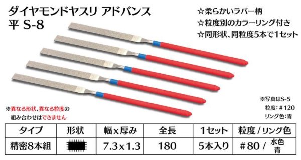 画像1: ダイヤモンドヤスリ アドバンス　S-8平  #80　（5本セット） (1)