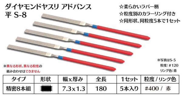 画像1: ダイヤモンドヤスリ アドバンス　S-8平  #400　（5本セット） (1)