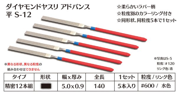 画像1: ダイヤモンドヤスリ アドバンス　S-12平  #600　（5本セット） (1)