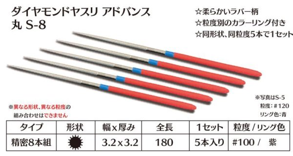 画像1: ダイヤモンドヤスリ アドバンス　S-8丸  #100　（5本セット） (1)