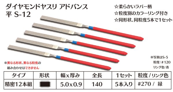 画像1: ダイヤモンドヤスリ アドバンス　S-12平  #270　（5本セット） (1)