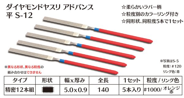 画像1: ダイヤモンドヤスリ アドバンス　S-12平  #1000　（5本セット） (1)