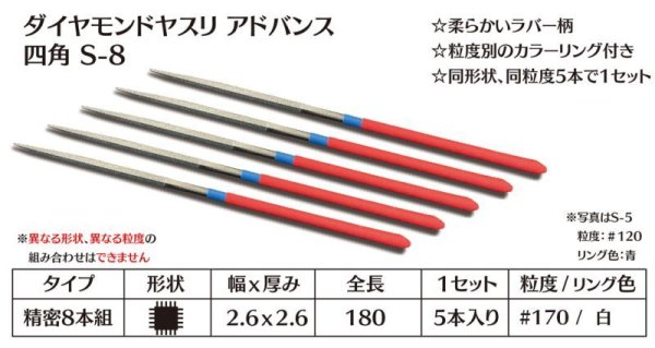 画像1: ダイヤモンドヤスリ アドバンス　S-8四角  #170　（5本セット） (1)