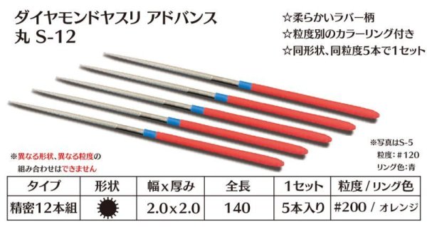 画像1: ダイヤモンドヤスリ アドバンス　S-12丸  #200　（5本セット） (1)