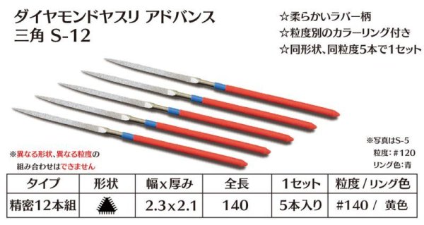 画像1: ダイヤモンドヤスリ アドバンス　S-12三角  #140　（5本セット） (1)